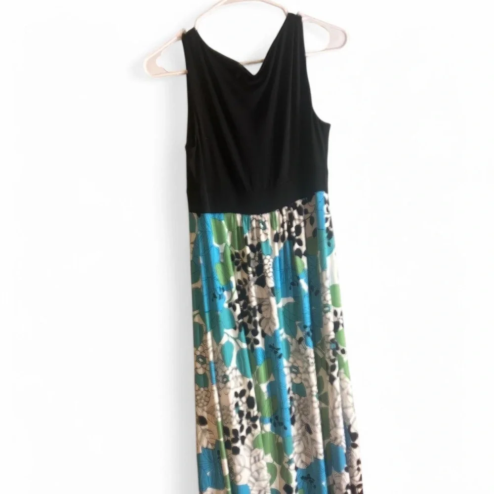 London Times Womens Sleeveless Floral Empire Waist Maxi Dress Black Blue Green 8